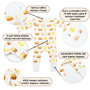 the wee bean dim sum bamboo organic reversible zipper convertible romper in dim sum features