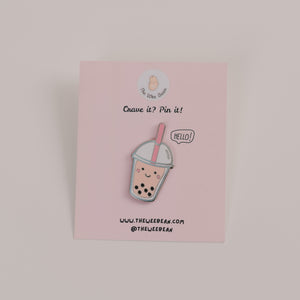 the wee bean pink boba tea enamel pin