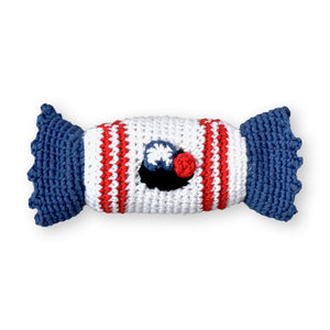 the wee bean rabbit bunny candy crochet handmade rattle doll back