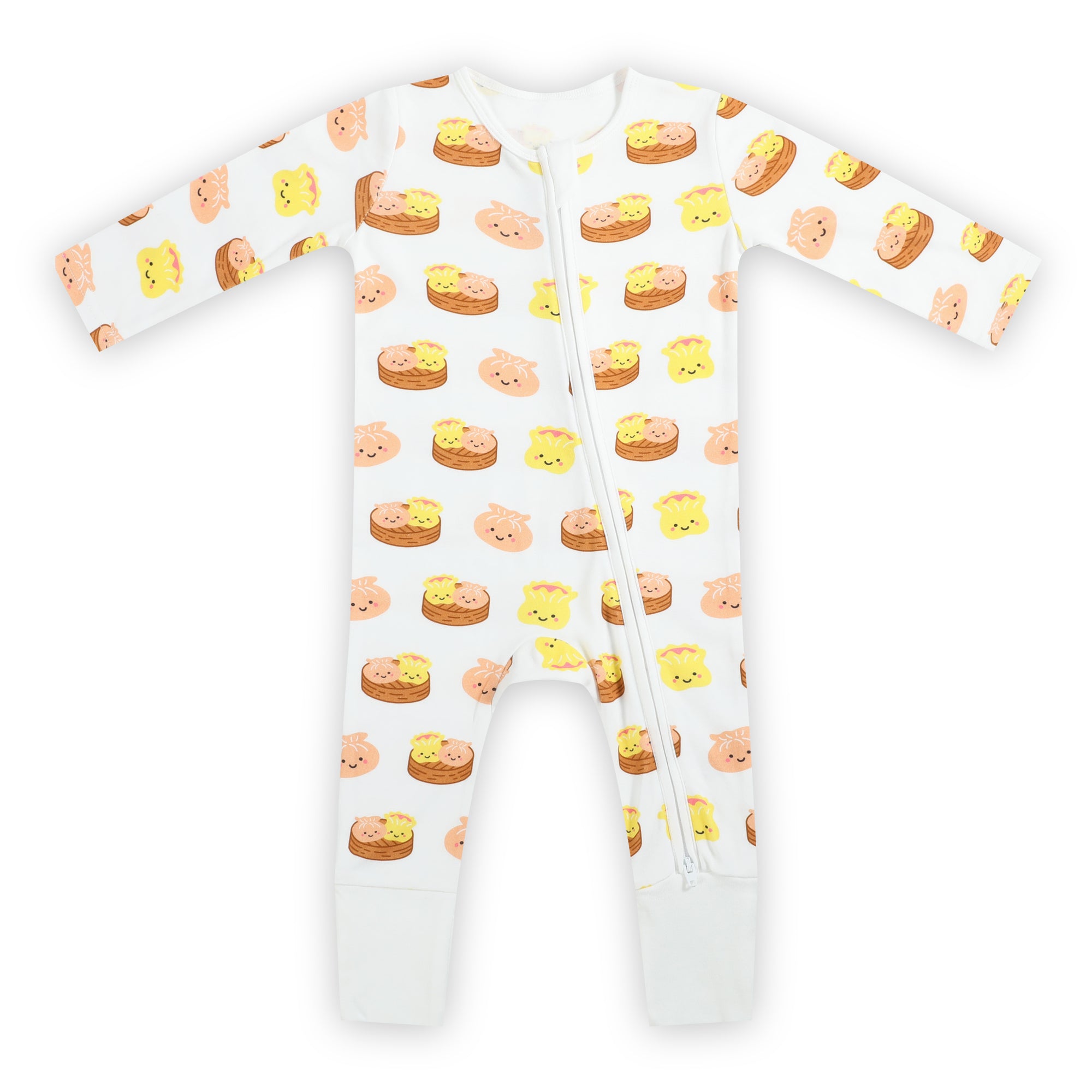 the wee bean organic cotton and bamboo blend reversible zipper footed footie romper in dim sum