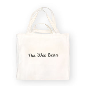 the wee bean eco-friendly reusable tote bag in Boba Bae back side

