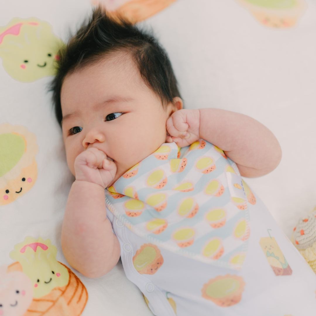 the wee bean taste of hong kong dim sum baby newborn gift set milestone blanket organic swaddle fair trade  doll organic cotton bandana bibs