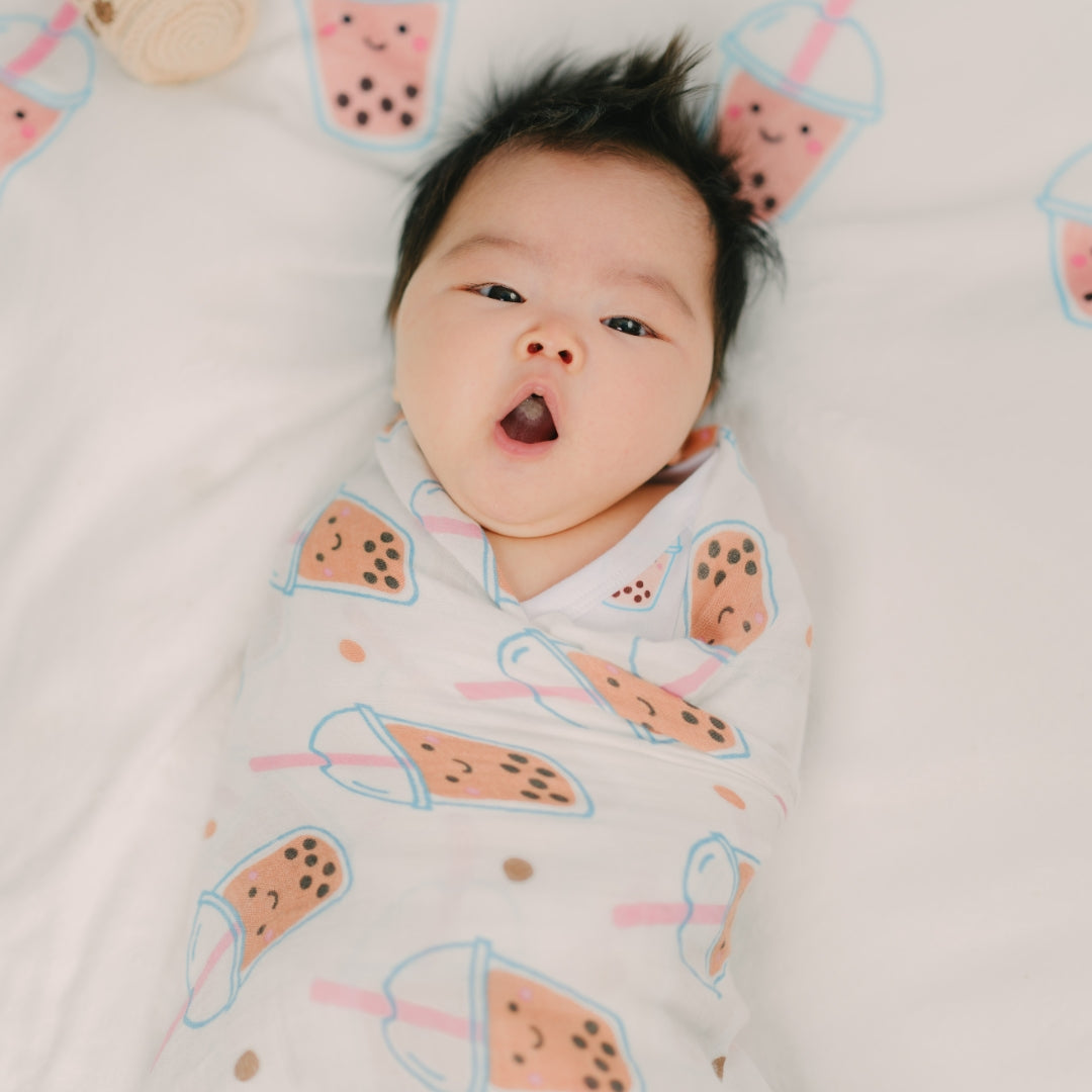 boba bubble tea baby organic swaddle milestone blanket fair trade boba bubble tea doll newborn gift set the wee bean