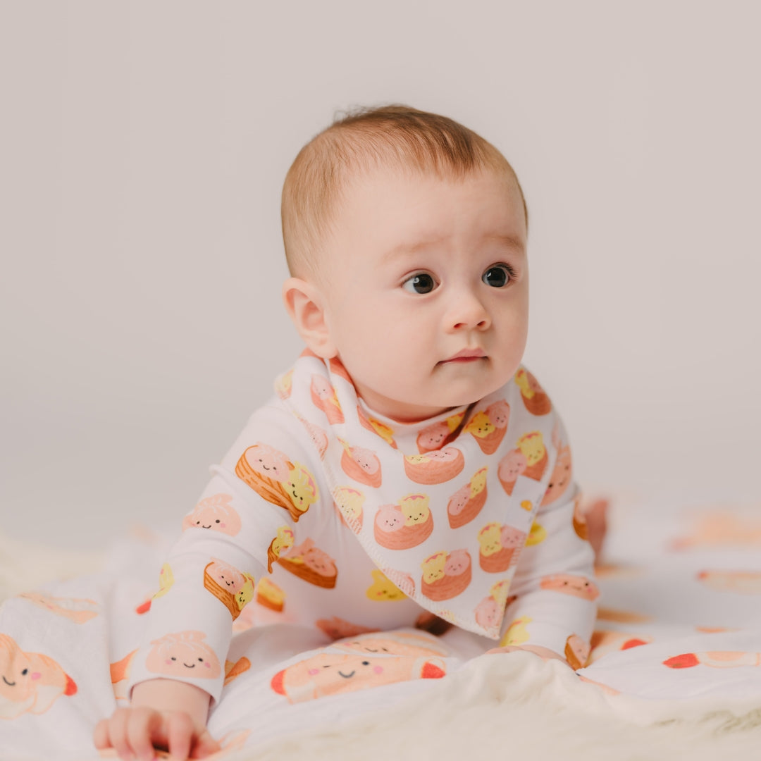 the wee bean organic cotton bandana baby bibs in dim sum hargow siu mai