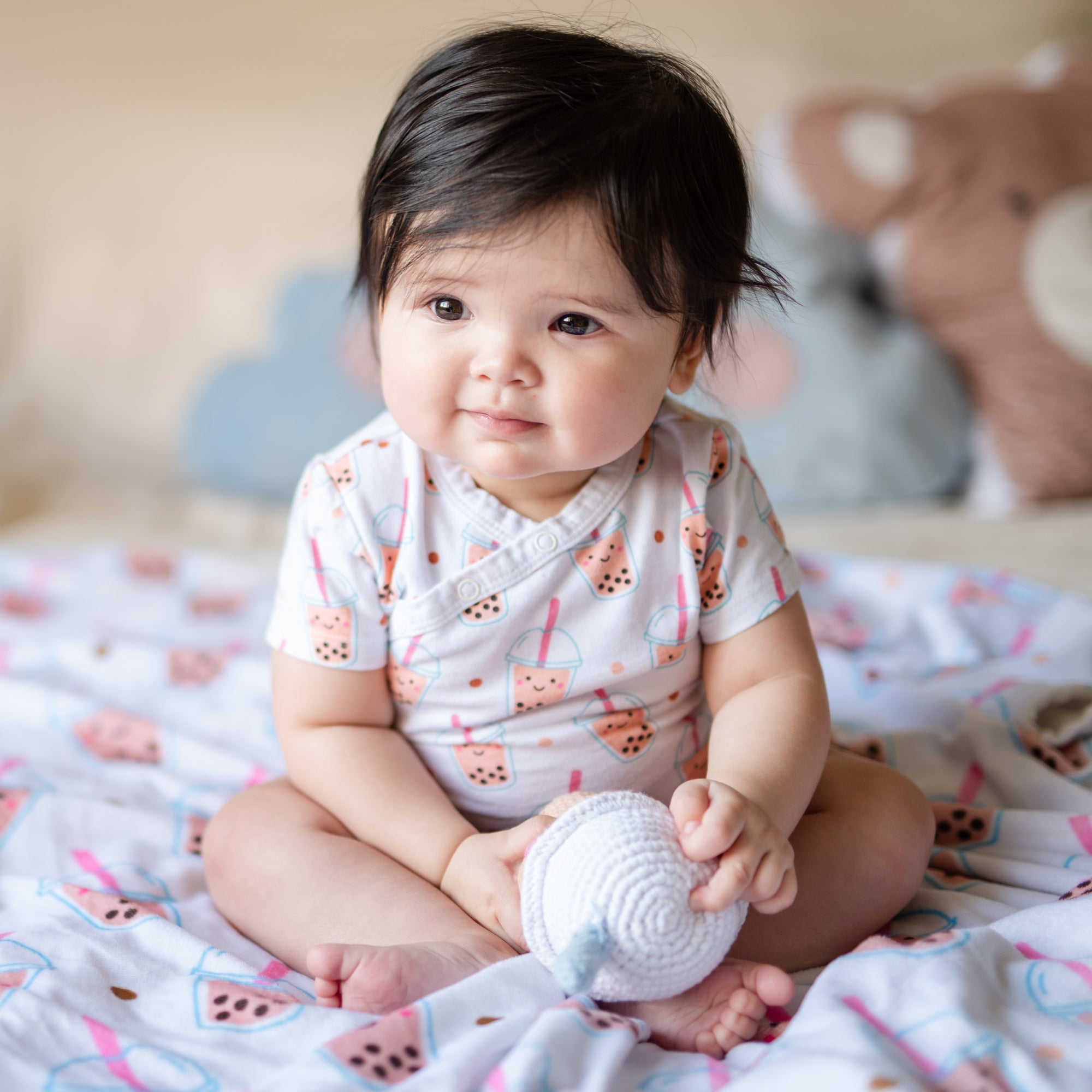 the wee bean organic cotton baby onesie clothing romper bodysuit boba bubble tea in newborn size
